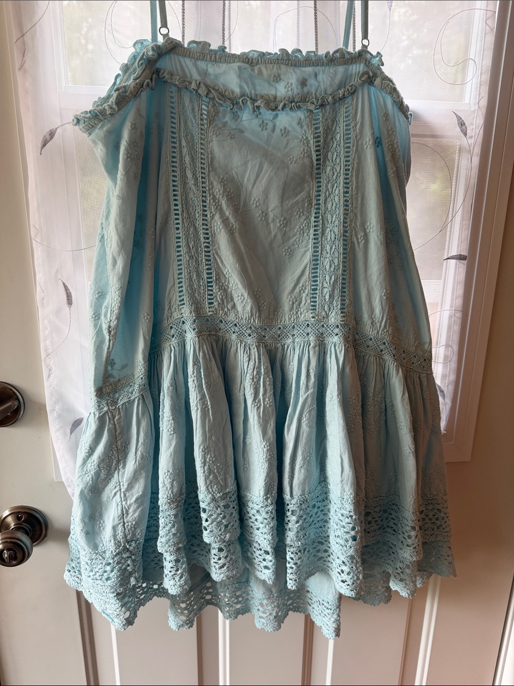 Pilcro Light Blue Lace-Trim Tiered Mini Dress